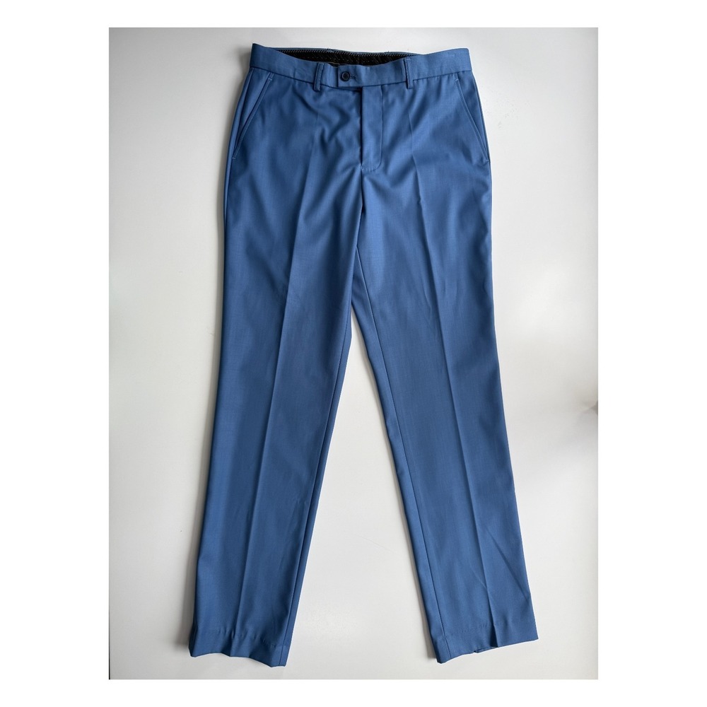 ROBERT SIMON Fitted Dress Trouser Pants‎ Mens 30x31 Pale Blue Flat Front Modern